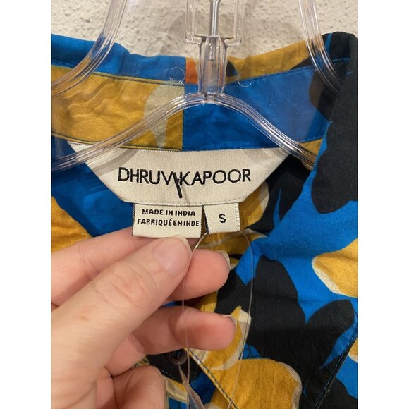 Dhruv Kapoor Shirt Womens Small Blue Orange Floral Button Front Long Sleeve - Picture 2 of 4